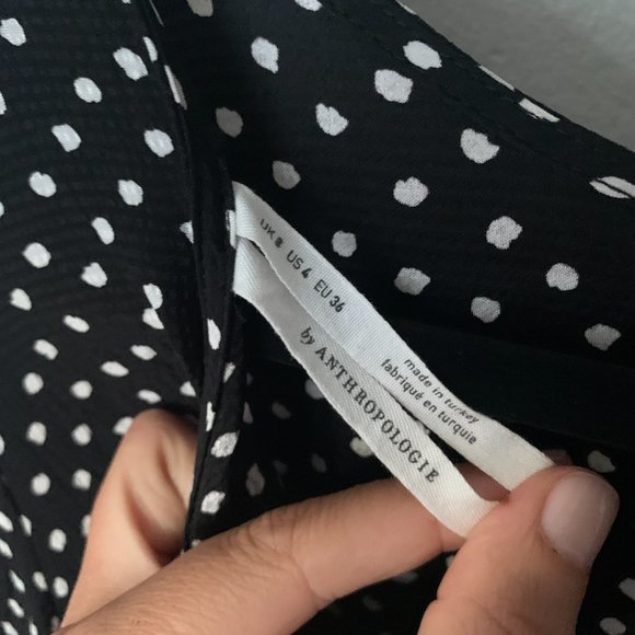 Anthropologie Black White Polka Dot Open Back Flowy A-Line Dress Size 4 - Picture 4 of 6